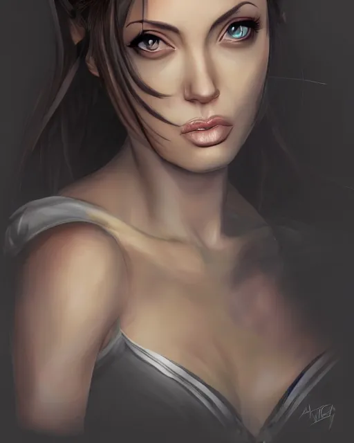 Image similar to capcom character, anime portrait of angelina jolie, highly detailed, digital painting, artstation, character, concept art, smooth