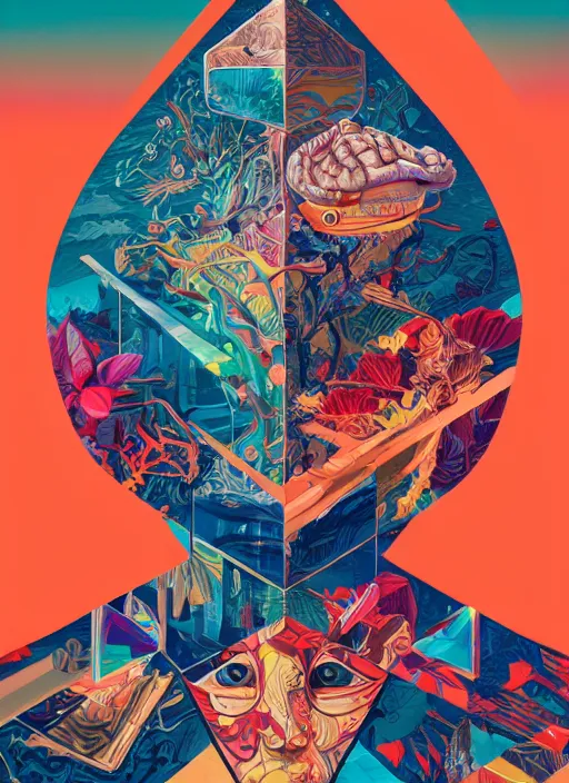 Prompt: brain pyramid, tristan eaton, victo ngai, artgerm, rhads, ross draws, hyperrealism, intricate detailed