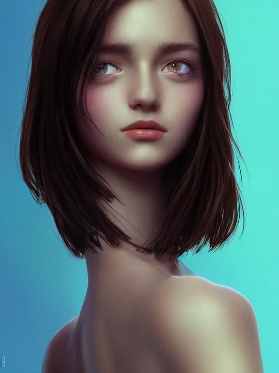 Prompt: beautiful ukrainian girl with brown eyes and dark short bob hairstyle and small nose, au naturel, blue eyes, hyper detailed, digital art, trending in artstation, cinematic lighting, studio quality, smooth render, unreal engine 5 rendered, octane rendered, concept art, smooth, sharp focus, illustration, art by artgerm and greg rutkowski and krenz cushart