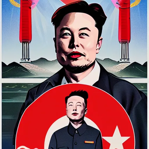 Prompt: elon musk in a north korean socialist propaganda poster