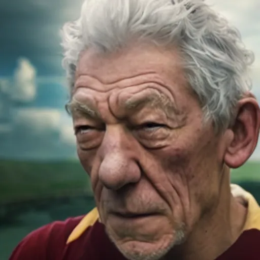 Image similar to film still of ian mckellen playing saitama