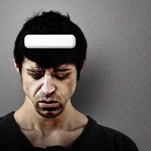 Image similar to angry prisoner alone in his cell setting up a video call using an ipad, photorealistic, frustrated expression, dark