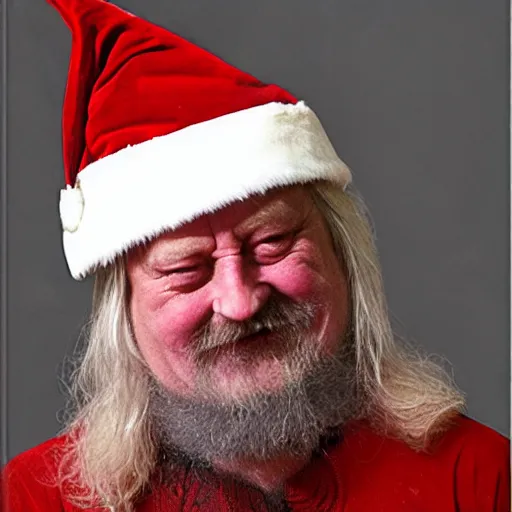 Prompt: robert wyatt dressed as santa claus