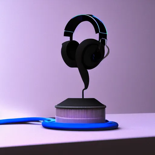 Image similar to headphone stand!!!, futuristic, techno, cyberpunk, product design, 3 d render, concept, fun, swag, cute