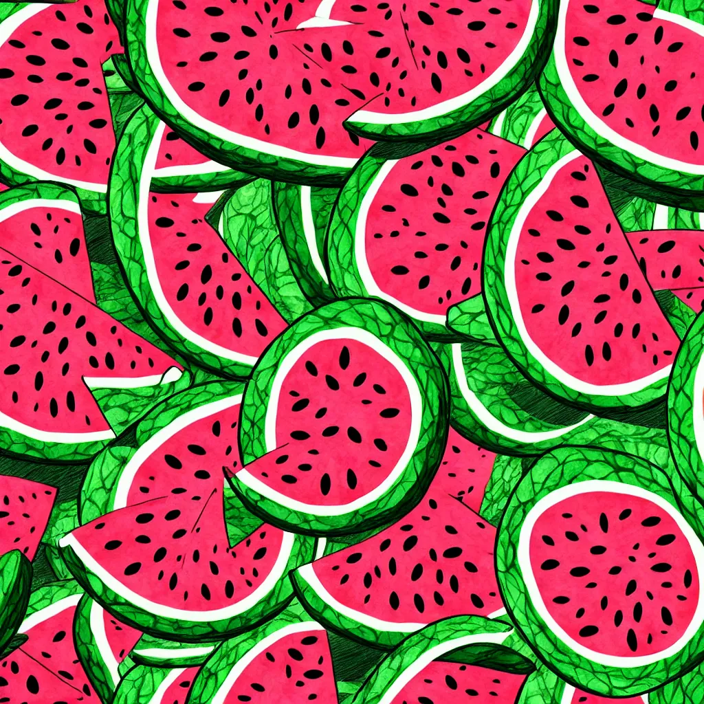 Prompt: seamless watermelon drawings texture art, 4k