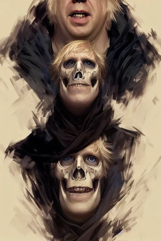 Prompt: Boris Johnson as Neo, portrait, skull on the chest, highly detailed, digital painting, artstation, concept art, smooth, sharp focus, illustration, cinematic lighting, art by artgerm and greg rutkowski and alphonse mucha