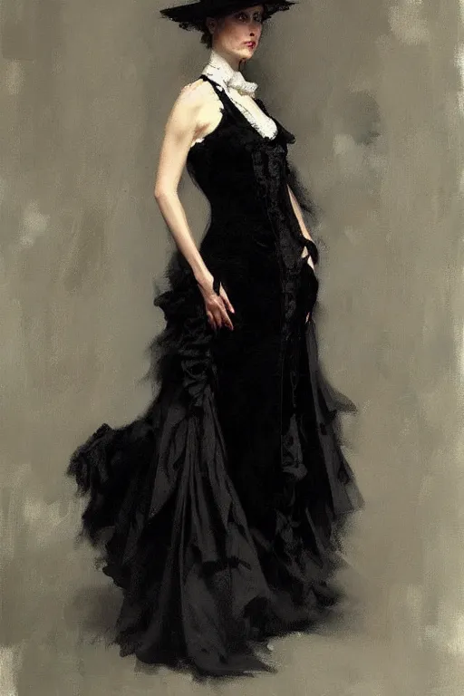 Image similar to victorian lady in black velvet dress, painting by daniel gerhartz, alphonse murac, detailed art, artstation