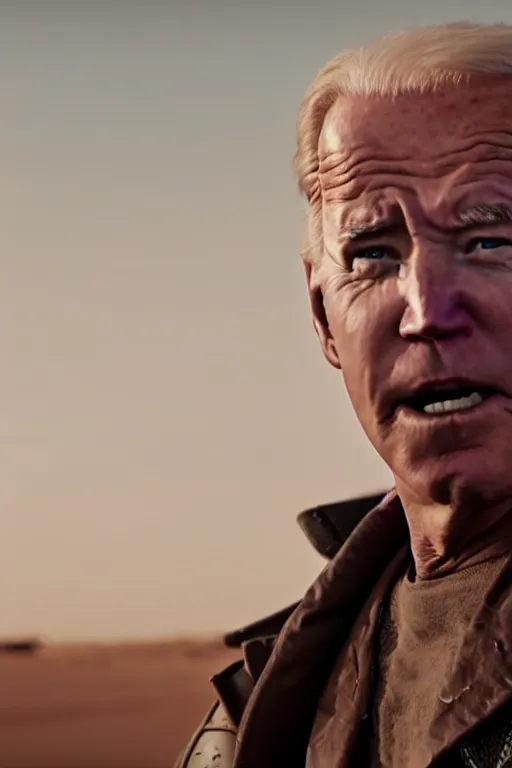 Image similar to [a still of Joe Biden in the movie Mad Max (2015), 4k, HD, high quality, octane]