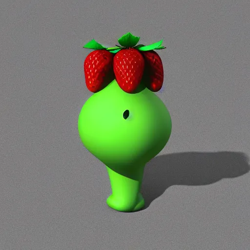 Image similar to poorly rendered 3 d anthromorphic strawberry with face