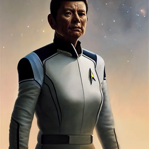 Image similar to UHD Photorealistic Felline-human hybrid Starfleet Officer wearing a spacesuit with hyperrealistic, correct details, cosmic dynamic lighting, symmetrical face, accurate face, by Greg Rutkowski