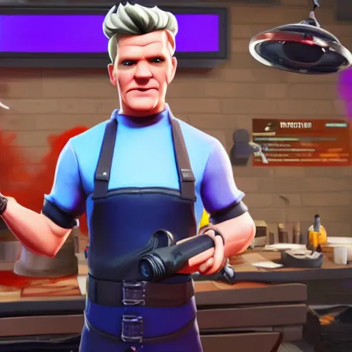 Image similar to gordon ramsay as fortnite character, gameplay screenshot