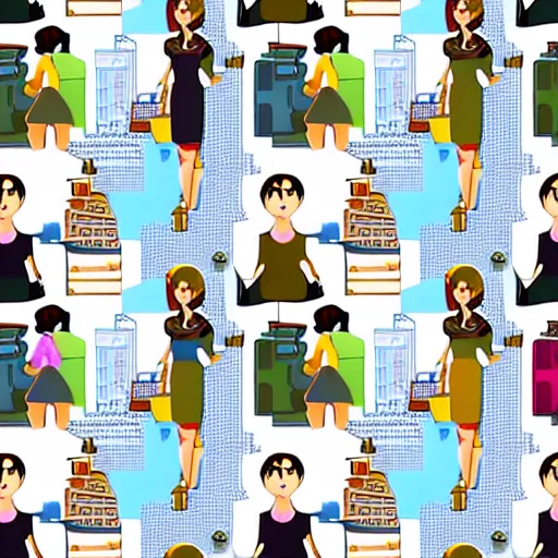 Image similar to fashion house hermes repeating pattern featuring cities and people vector illustration in style of anime realistic