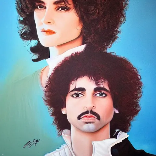 Prompt: a highly detailed painting. 1987-era Prince jealous of Wendy and Susannah Melvoin. Photorealistic. Trending on Artstation.