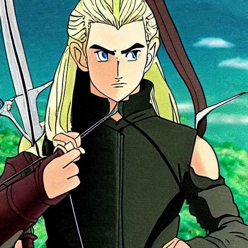 Image similar to legolas from the anime lord of the rings (1986), studio ghibli, very detailed, realistic