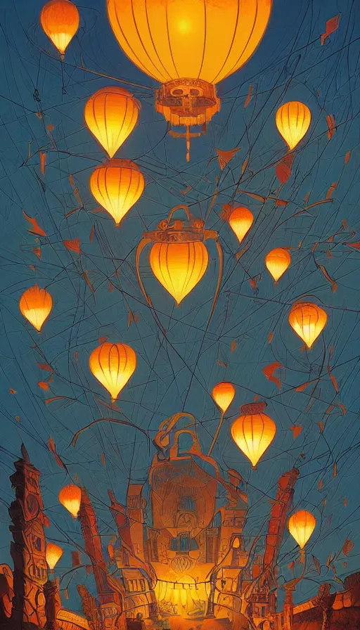 Image similar to The land of luminous lanterns, italian futurism, Dan Mumford, da vinci, Josan Gonzalez