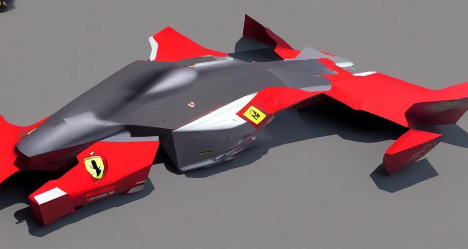Image similar to f35 redesigned fy Ferrari, 8k, raytracing, unreal engine, trending on artstation