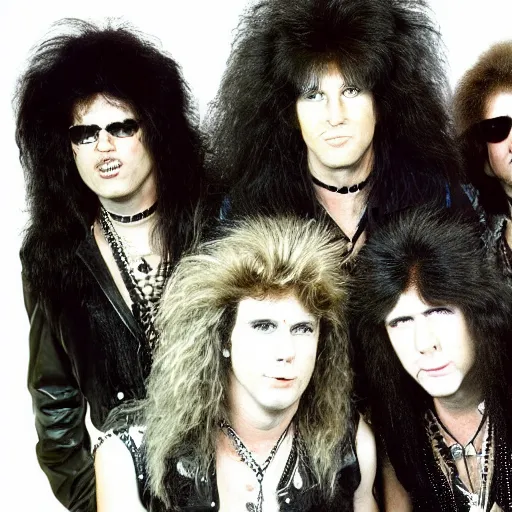 Image similar to 1 9 8 0 s hair metal band promo photo, fine detailed, photorealistic, portrait