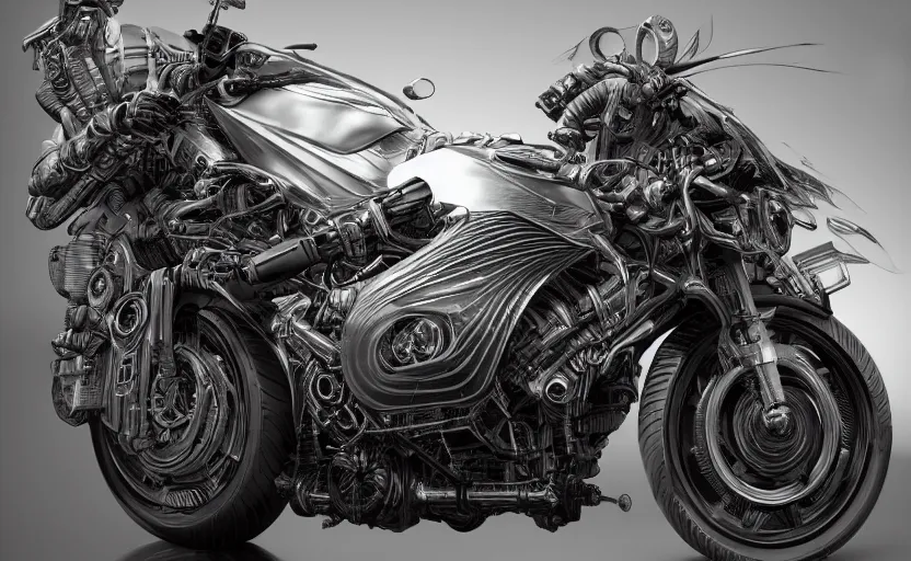 Prompt: Cyberpunk yamaha motorcycle, hyperrealistic mixed media, stunning 3d render inspired art by P. Craig Russell and Barry Windsor-Smith + perfect facial symmetry + dim volumetric lighting, 8k octane beautifully detailed render, post-processing, extremely hyperdetailed, intricate futuristic mechanic parts, epic composition, grim yet sparkling atmosphere, cinematic lighting + masterpiece, trending on artstation