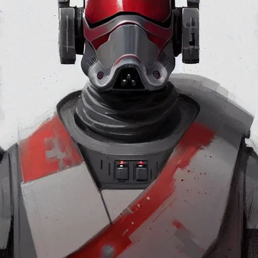 Image similar to star wars concept art by greg rutkowski, soldier wearing the gray and red colored galactic federation tactical gear, highly detailed portrait, digital painting, artstation, concept art, smooth, sharp foccus ilustration, artstation hq