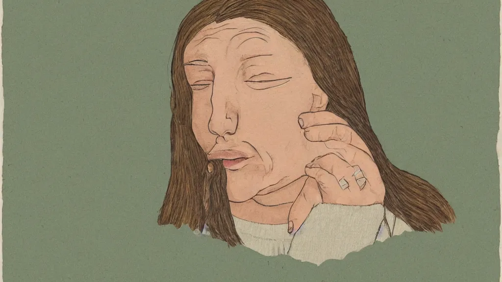 Image similar to cottagecore narrow - minded portrait of a crying lady 3 2 years old, with platypus