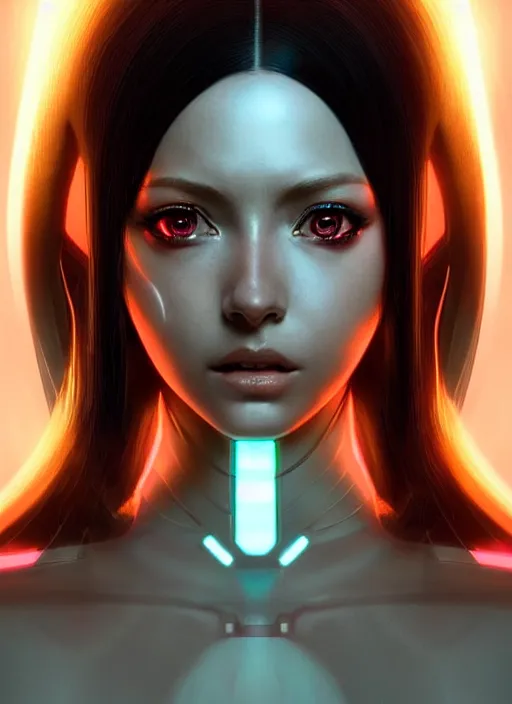 Image similar to portrait of female humanoid akin to alita, intricate, futuristic, elegant, cyber neon lights, highly detailed, digital photography, artstation, pinterest, glamor pose, concept art, smooth, sharp focus, art by artgerm and greg rutkowski