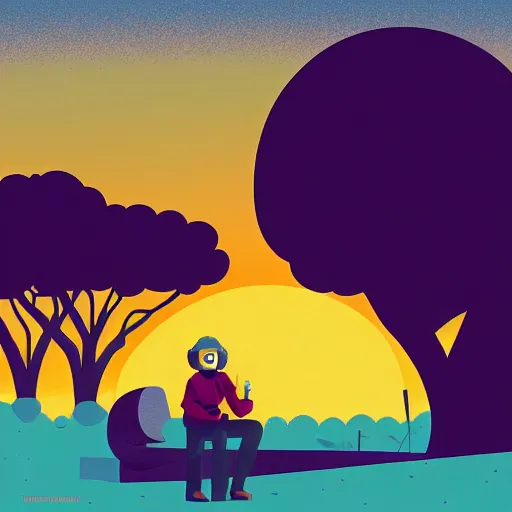 Prompt: early bird catches the worm, sunrise, illustrartive art by Tom Whalen,