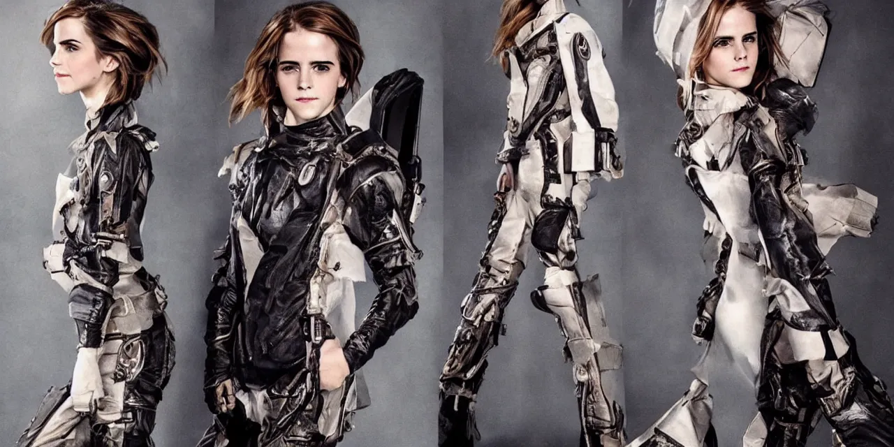 Prompt: emma watson baroque cyberpunk flight suit