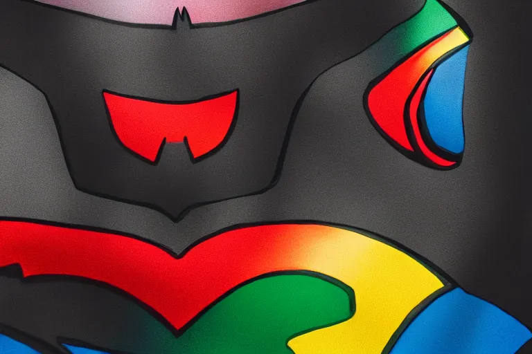 Prompt: Batman wearing a rainbow flag. cinematic, hyper realism, high detail, 8k, Vibrant colors, Smooth gradients, High contrast, depth of field