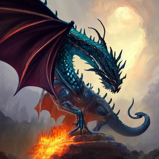 Image similar to a fantasy dragon, magic the gathering, detailed, artstation