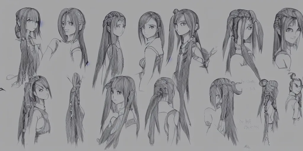anime lady with braids, front side/back/view character | Stable Diffusion |  OpenArt