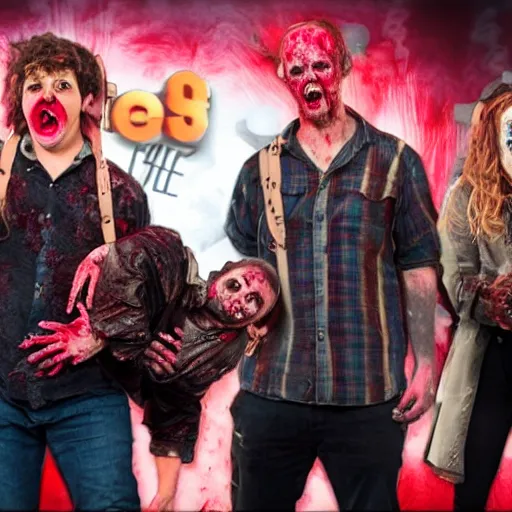 Prompt: the hosts of Best of the Worst as zombies