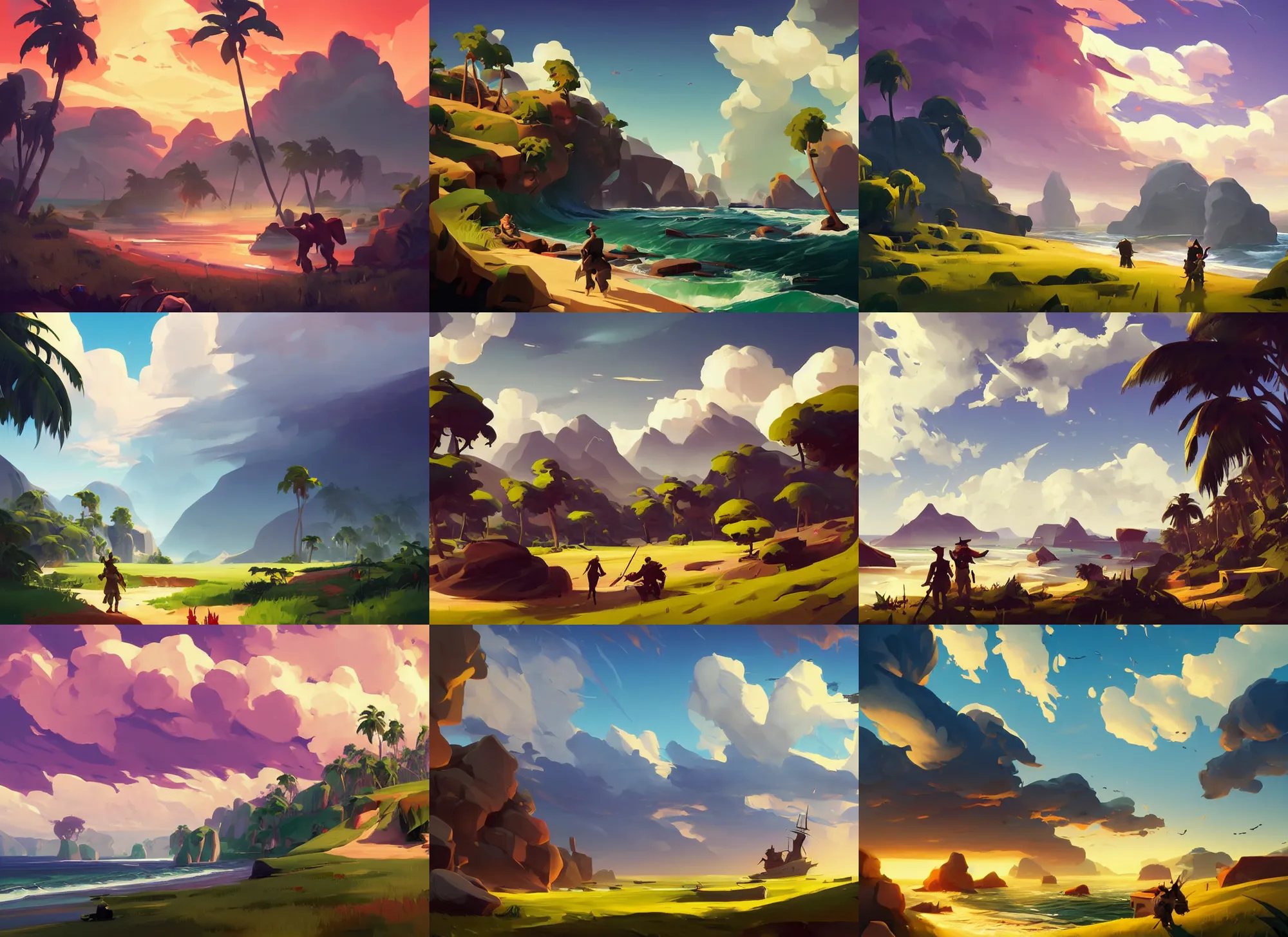 Image similar to landscape painting by sargent painting treasure on sea of thieves game smooth median photoshop filter cutout vector, behance hd by jesper ejsing, by rhads, makoto shinkai and lois van baarle, ilya kuvshinov, rossdraws global illumination adove low clouds sky image overcast