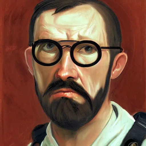Prompt: a portrait of Gordon Freeman in his HEV suit by Caravaggio