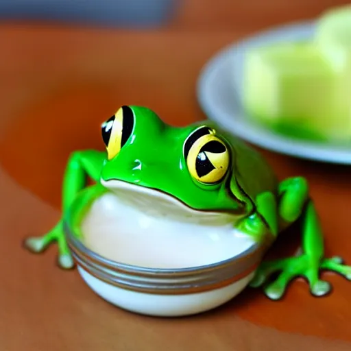 Prompt: frog in yoghurt