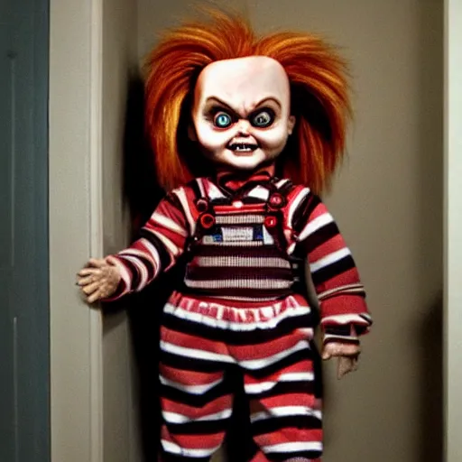 Prompt: chucky the killer doll standing in the hallway