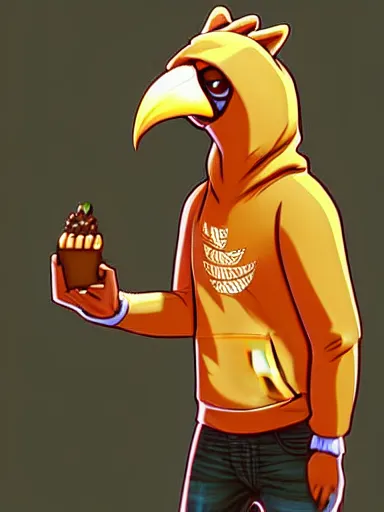 Prompt: portrait digital art. humanoid furry! anthro!!! anthro!!! anthro!!! avian, avian, avian!!! fursona, bird, bird, bird!!! digital art! trending on furaffinity! subject wearing hoodie and jeans!! subject is female!! female!!! big beak, big beak, big beak!!! blue feathers!! birdfolk!! owlkin!! detailed!!!