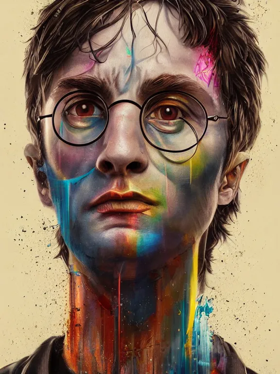 Prompt: art portrait of Harry Potter ,8k,by tristan eaton,Stanley Artgermm,Tom Bagshaw,Greg Rutkowski,Carne Griffiths,trending on DeviantArt,face enhance,hyper detailed,minimalist,cybernetic, android, blade runner,full of colour,