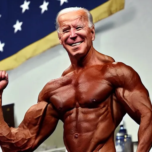Prompt: joe biden competing at a body building competition, his underwear has brown spots, hyper realistic, very detailed.