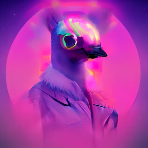 Prompt: humanised goose in retrowave style realistic