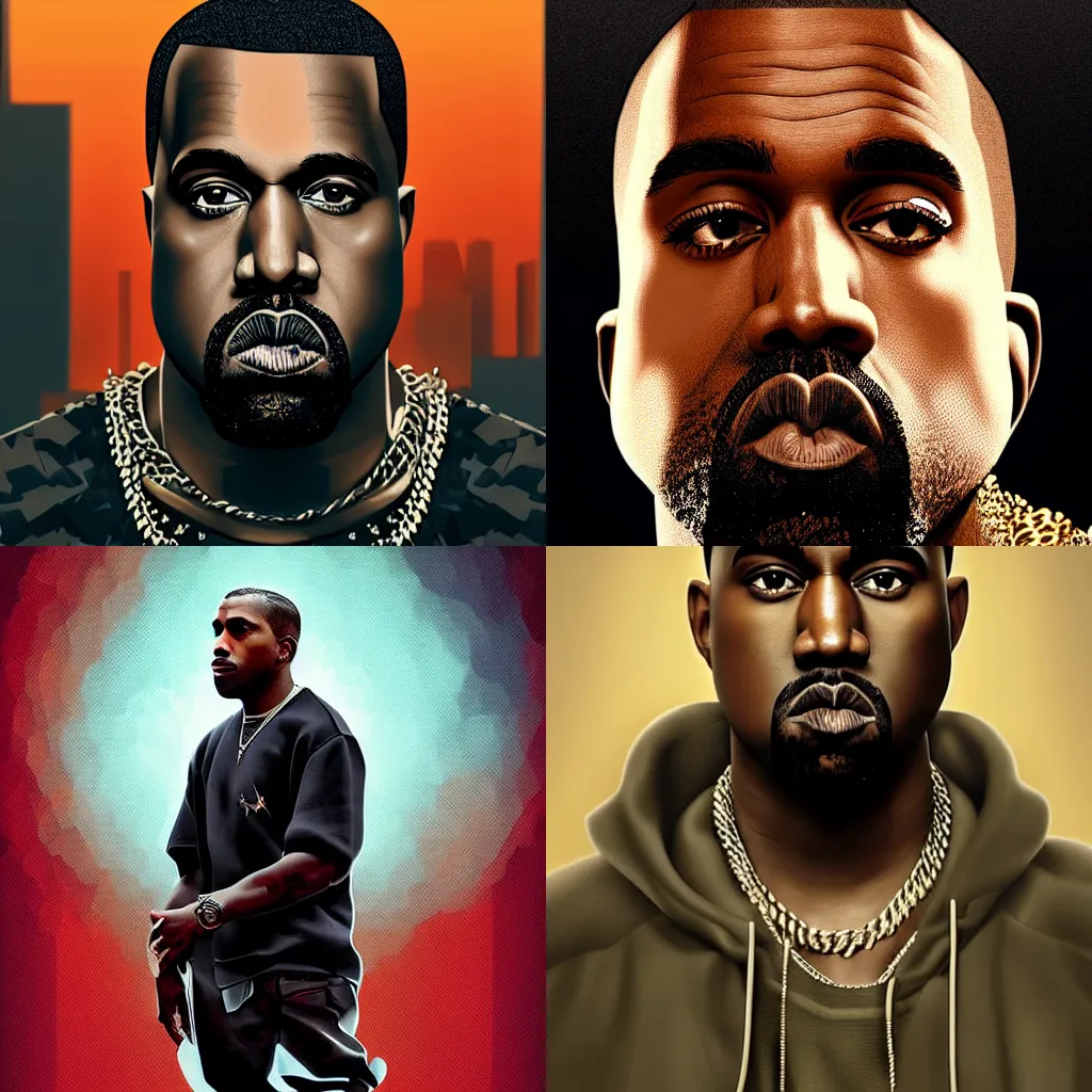 Prompt: epic professional digital art business portrait of Kanye West,best on artstation, cgsociety, wlop, Behance, pixiv, astonishing, impressive, outstanding, epic, cinematic, stunning, gorgeous, concept artwork, much detail, much wow, masterpiece.