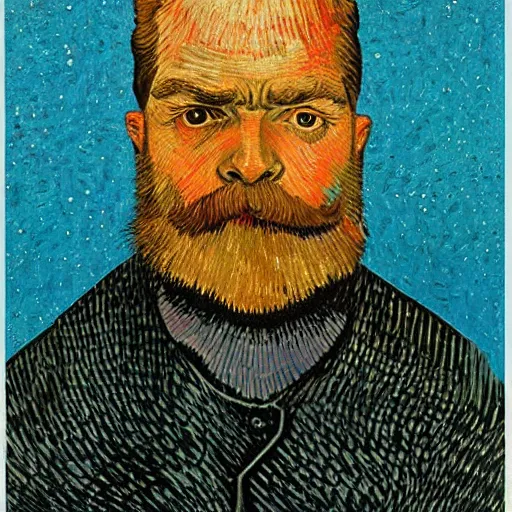 Prompt: portrait of ned kelly, mash - up between mc escher and vincent van gogh