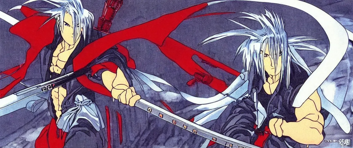 Prompt: “still frame of Sephiroth in Akira anime (1988) by Katsuhiro Otomo”