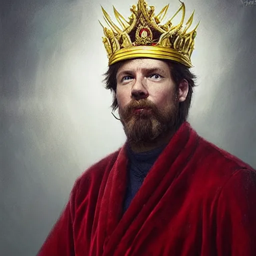 Image similar to realism portrait Captain Phil wears an officer uniform whilst wearing a red velvet robe and golden crown anna podedworna arkhip kuindzhi raphael lacoste guillem h. pongiluppi grisaille