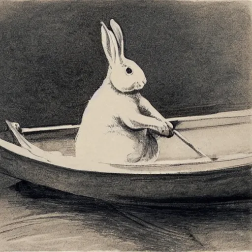 Prompt: a rabbit sitting in a rowboat in the style of Anders Zorn