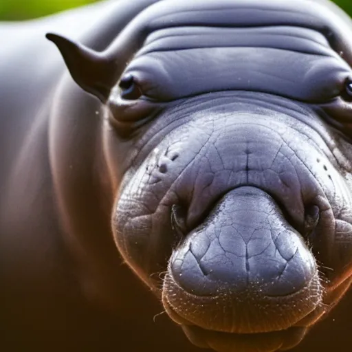 Prompt: DSLR Photograph of a baby hippo that looks like a Minion, cinematic, award winning