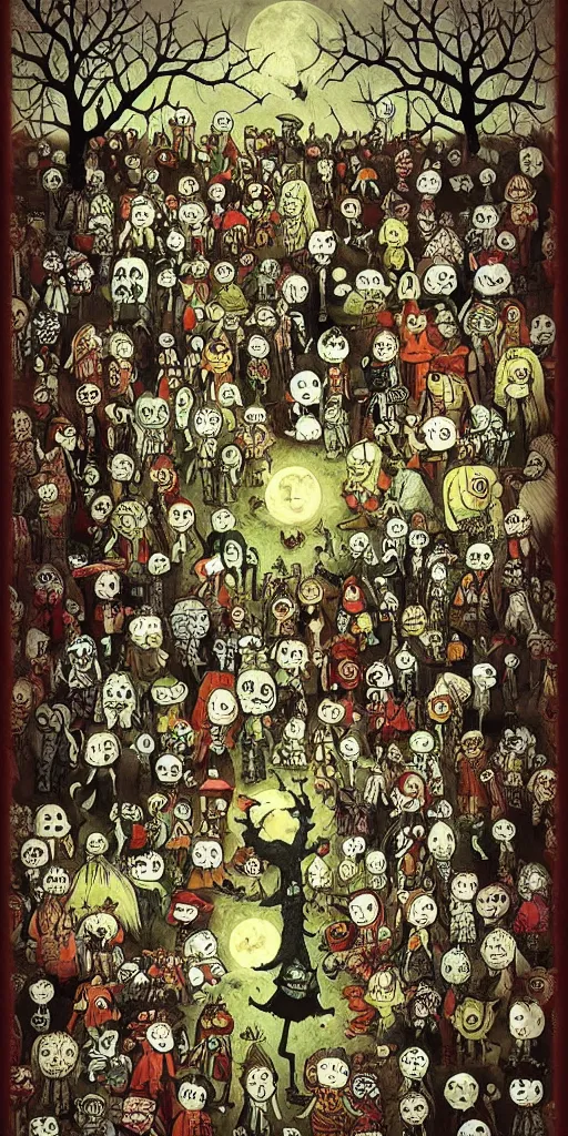 Image similar to a halloween scene by alexander jansson and where's waldo