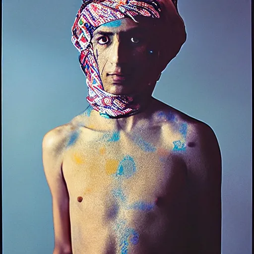 Image similar to A Moroccan cyborg, portrait, 35mm film, Taschen, by Annie Liebovitz, Noriaki Yokosuka, Tadanori Yokoo