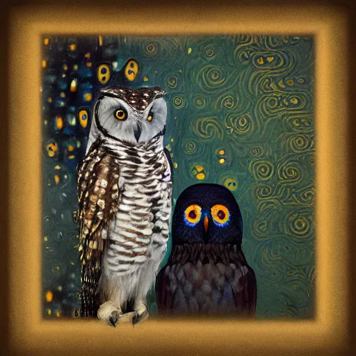 Image similar to an owl befriending a crow, modigliani, intricate detail, klimt, whistler, octane render, unreal engine,