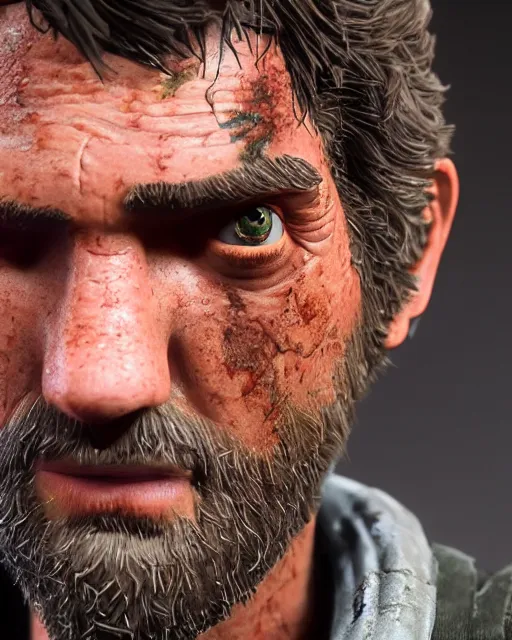 Image similar to joel from the last of us as a muppet. highly detailed felt. hyper real photo. 4 k.