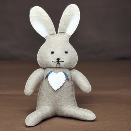 Prompt: a cute elegant felt plush doll of a rabbit wearing overalls